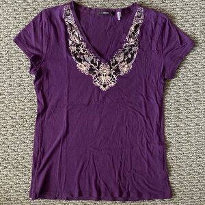 Tahari purple with metallic print shirt